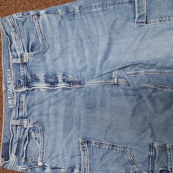 American Eagle Super High Rise Baggy Straight Cargo Jeans 14 Skater Grunge - Picture 8 of 10